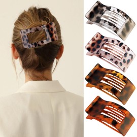 Velscrun Flat Hair Clips for Women Girls, Matte Lay Flat Claw Clips, Strong Hold Large Side Hair Clip All Hair Types, French Duck Billed Non Slip Grip Daily Styling Hair Jaw Claw Clip Bright Leopard