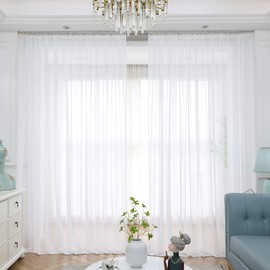 Window White Sheer Curtains 52x83.99 Inches Long 2 Panels Sheer Curtain Clear Curtains Basic Rod Pocket Panel for Home Living Room Bedroom Kids Room Yard