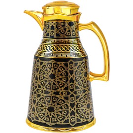 Insulated Thermal Coffee Carafe,34 oz,Luxury Arabic Coffee Pot,Arabic Style Vacuum Thermal Carafe Insulated Flask for Coffee Hot Cold Drink Tea,Housewarming Ornaments(Black and Gold)