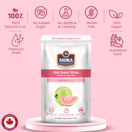 Mora Premium Dried Pink Guava SuperFruit Slices, All Natural Real Fruit High Fiber & Vitamin C Healthy Snacks for Kids & Adults, No Additives/Flavor/Color/Preservatives/Sugar, Non-GMO, Vegan, Gluten Free, Emergency Food Supply for Hiking, Adventure, Camping & Baking (Pink Guava)