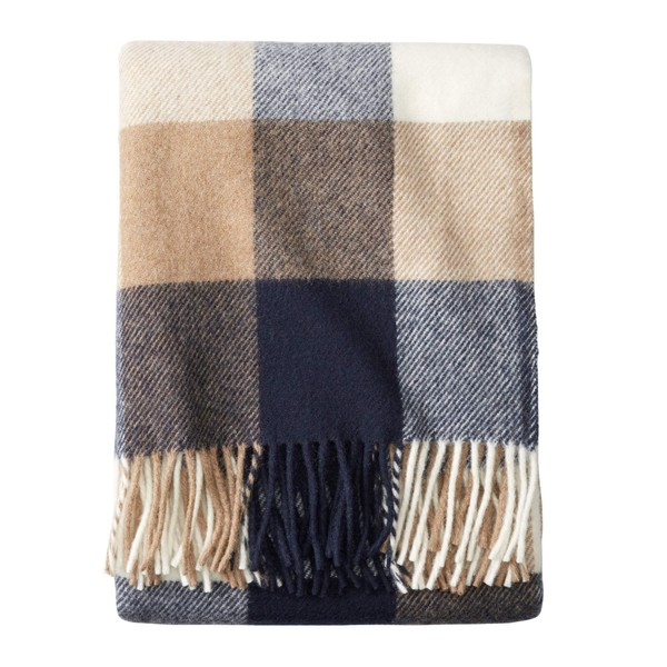 Pendleton Eco-Wise Washable Wool Throw with Fringe, Navy/Camel