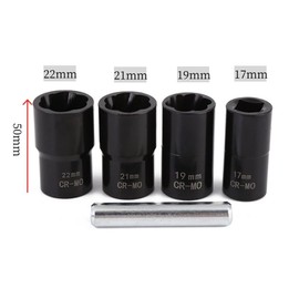 HYCDIYTS 5 Pcs Nut Twister Nut Extraction Socket Nut Twister Socket Set for Stripped Bolts and Crushed Bolts Deep Socket 17mm 19mm 21mm 22mm Wheel Lock Nut Removal Socket Set Removal Car Repair Tool