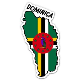 Squiddy Dominica Map with Flag - Vinyl Sticker Decal for Phone, Laptop, Water Bottle - 3"
