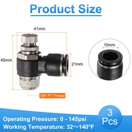 sourcing map 3pcs Air Flow Control Valve 10mm Tube OD x 3/8" PT Thread Push to Connect Fitting Air Line Fitting Elbow 90 Degree Speed Control Valve Adapter Fitting