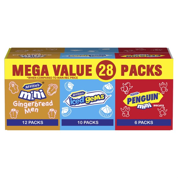 McVitie's Minis Bulk Box Biscuits - Gingerbread Men, Iced Gems and Penguins, 572 g (28 Packs)