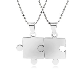 Puzzle Match Necklace for Couple Matching Necklaces for Best Friends Valentine Gifts for Boyfriend from Girlfriend (B:White and white)