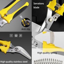 TOOLMAK Tin Snips 8 Inch Heavy Duty Scissors Metal shears with Stainless Steel Curve-Blade Comfort Grips, Multifunction Cutting of Branches, Thin Iron, Cardboads