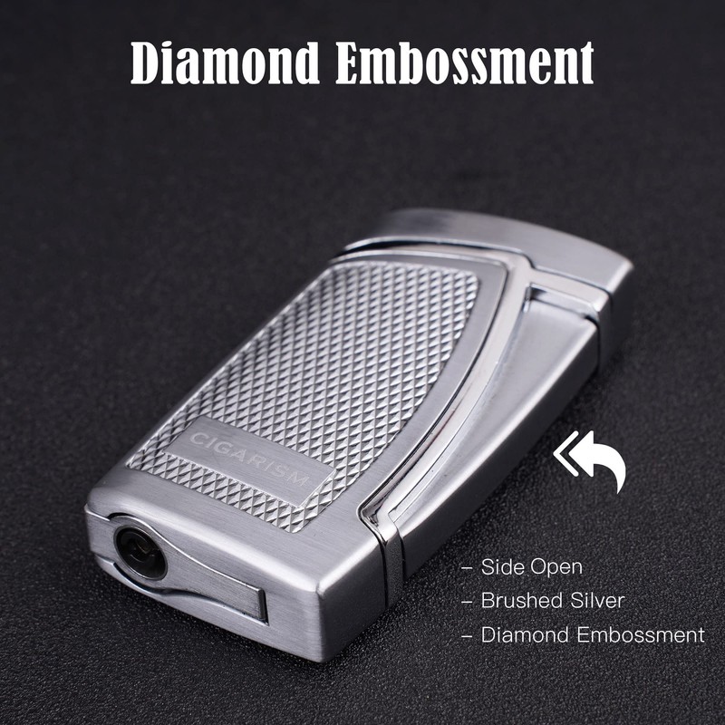 CIGARISM Double Torch Jet Flame Cigar Lighter W/Punch (Silver)