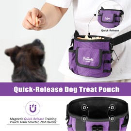 FurtasticFinds Dog Treat Pouch with Quick-Release Magnetic Closure, 4.5 Cup Capacity and 3-Way Wear Treat Bags, 900D Waterproof Fabric, 4 Storage Spaces, Fanny Bag for Dog Training & Walking (Purple)