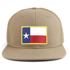 Armycrew Oversize XXL Texas State Flag Patch Flatbill Mesh Snapback Cap - Khaki - 2XL