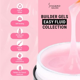 SINCERO SALON Builder Gel Easy Fluid - Rose Cloud - Ideal Nail Builder Gel for French Manicures - Nail Extension Gel - Hard Gel Nail Builder LED UV - Semi-Permanent Nail Strengthener UV Gel - 15ml