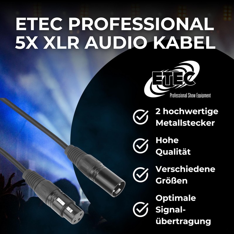 ETEC Professional 5x XLR Audio Cable 1.5 m Black Microphone