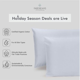 FABDREAMS 100% Organic Cotton Standard Size Pillow Case Set | Queen Size Pillow Case Set | Percale Weave | 300 Thread Count | GOTS Certified | Cool Crisp Breathable | 20" x 30" | White