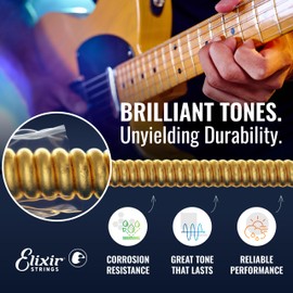 Elixir Strings 19102 Coated Nickel Electric Guitar Strings, Medium (.011-.049),Gold