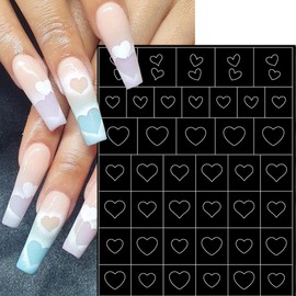 6 Sheets Heart Star Flowers Butterfly Flame Nail Art Stickers, Airbrush Nail Stencils Stickers for Nail Art French Design Hollow Nail Guides Decals Supplies for Women Manicure Decoration DIY Tools