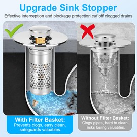 Adoric Bathroom Sink Stopper 2Pack, Sink Drain for Bathroom Pop Up Stopper with Removable Stainless Steel Filter Basket Hair Catcher for Standard 1.06"-1.50" Sink Basin Hole