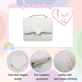 Women Girl Mini Shoulder Bag, 3PCS Cute Heart Design Princess Crossbody Bags Purses for Toddler little Girls Gift, White