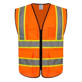 Graunton Safety Vest for Men Women 5 Pockets High Visibility Vest with Reflective Strips, Hi Vis Vest with Mesh Fabric, Breathable, (GR720-Orange,L).