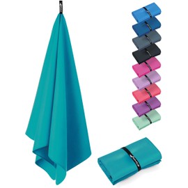 Fit-Flip Swimming towel - fast drying microfibre beach towel - ultra absorbent thin towels for travel, beach & gym - lightweight camping towel (1x 80x40cm, Petrol Blue)