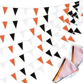 100 Ft Orange Black and White String Flags Pennant Banner,Hanging DIY Triangle Bunting Flags Blank Banners for Grand Opening,60 Pack