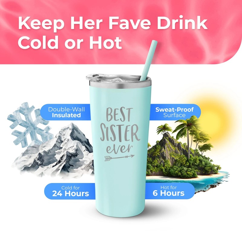 SassyCups Best Sister Ever 22oz Stainless Steel Insulated Tumbler -