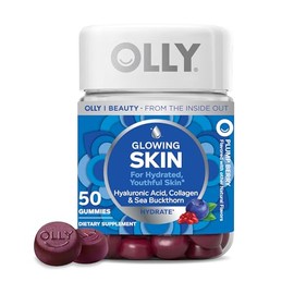 OLLY Gomitas para Piel Radiante, Piel Hidratada y Juvenil,* Ácido Hialurónico, Péptidos de Colágeno, Espino Amarillo, Sabor Plump Berry, Suministro pa