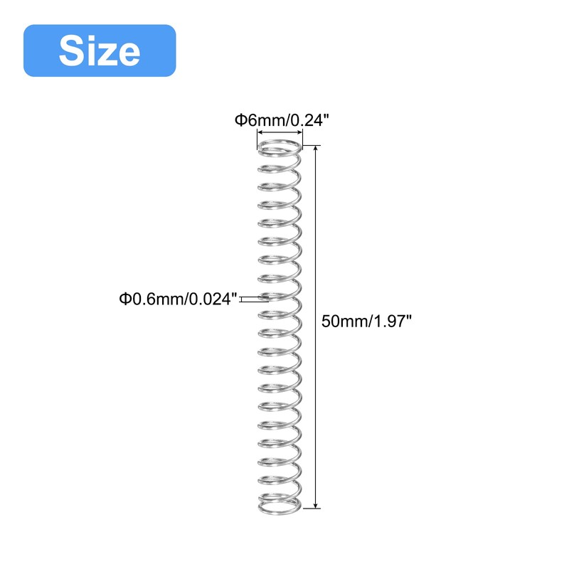 sourcing map Compression Spring, 5Pcs 304 Stainless Steel, 6mm OD,