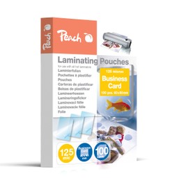 Peach PP525-08 Laminating Pouches, 60 x 90 mm, Business Card, 125 mic, 100 Pouches, Glossy, Compatible with Laminators of All Brand Manufacturers