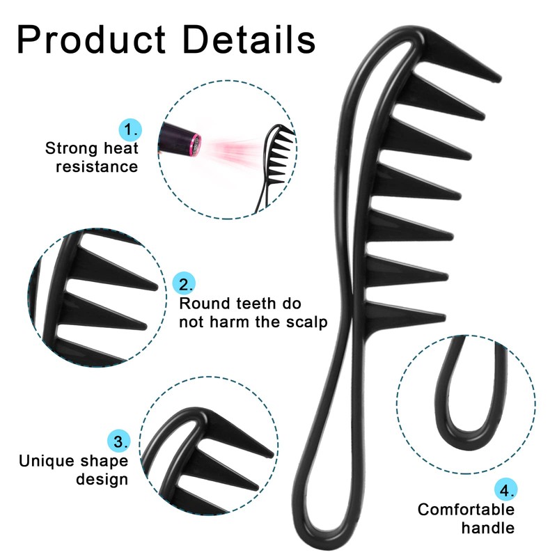 Wide Tooth Comb, 2 Pcs Large Tooth Combs Shark Teeth