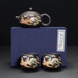 Scizorito Zisha Tea Set, Chinese Tea Set with Gift Package, Suitable for Father's Day, Mather's Day, Birthday, Christmas Gifts (Round Phoenix)