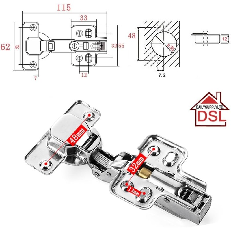 Cupboard Door Hinges, DSL Soft Close Hinges for Kitchen, Wardrobe,