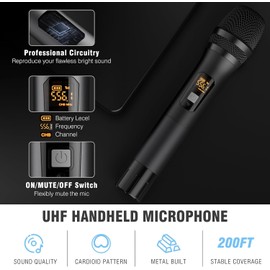 voijump Wireless Microphones,Professional Metal Dual UHF Cordless Dynamic Mic Handheld Microphone System (200ft) for Karaoke, Home, Meeting, Party, Home KTV Set, Wedding,Church, DJ