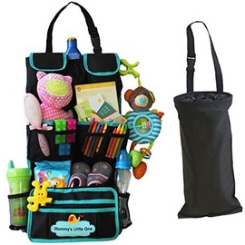 Backseat Car Organizer for Kids + Mini Car Trash Can – Multipurpose Seat Back Organizer, Tons of Storage Space for Car Accessories, Toy Organization – Back of Seat Organizer + Car Trash Bin
