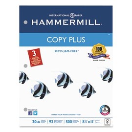 Copy Plus Copy Paper, 3-Hole Punch, 92 Brightness, 20lb, Ltr, White, 500 Shts/Rm, Sold as 1 Ream