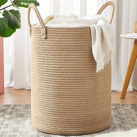 80L Extra Large Jute Woven Rope Laundry Basket Tall Wicker Clothes Hamper for Baby Nursery Kids Blanket Basket in Living Room Bedroom