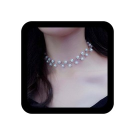 Yienate Bridal Pearl Choker Necklace Chain Gold Pearl Necklace Short Necklace Beads Cluster Choker Chain Wedding Pearl Necklace Charm Prom Necklace Jewellery Gift for Women Girls, Silver Pearl Metal,