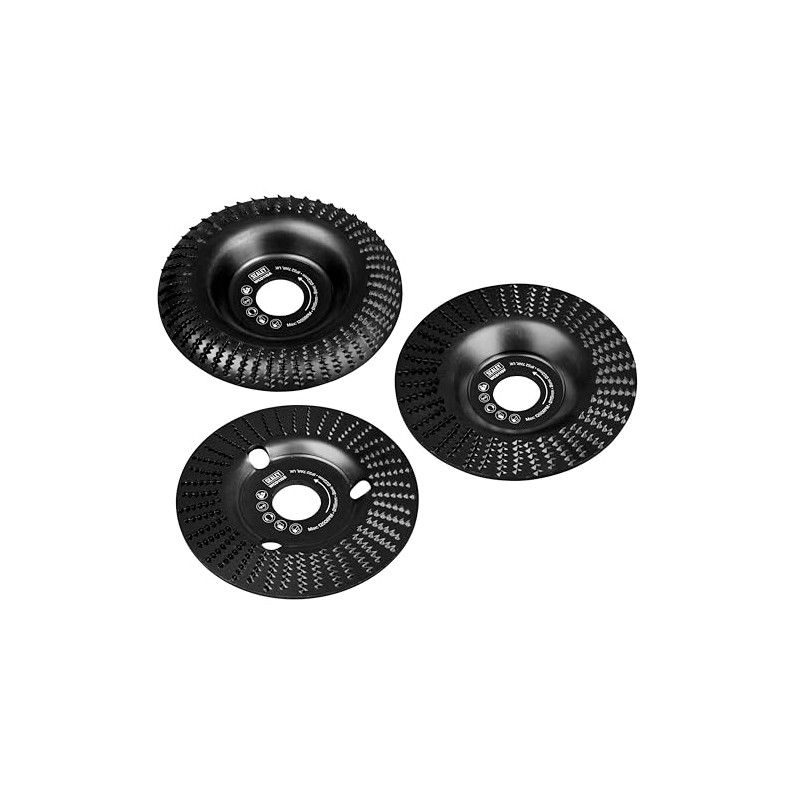 Sealey Wood Carving Disc, Pack of 3, Ø115mm, Ø22mm Bore