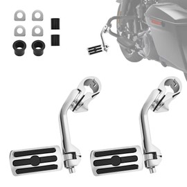 Upgrade Highway Footpegs, 1.25" Motorcycle Highway Pegs Long Angled Adjustable Chrome and Rubber Style Fit for Harley Touring Street Glide Road King Softail Dyna Fit 1-1/4" Engine Guard(Chrome)