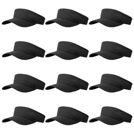 12 Pcs Sun Visor for Women Men Outdoor Sport Golf Tennis Softball, Adjustable Visors Hats 1600-12PC Black