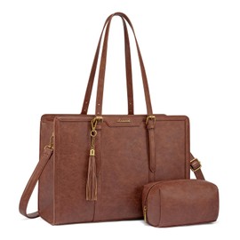 LOVEVOOK Laptop Bag for Women Vintage Leather Laptop Tote 17.3 inch Large Capacity Computer bag with Clutch Purse for Work