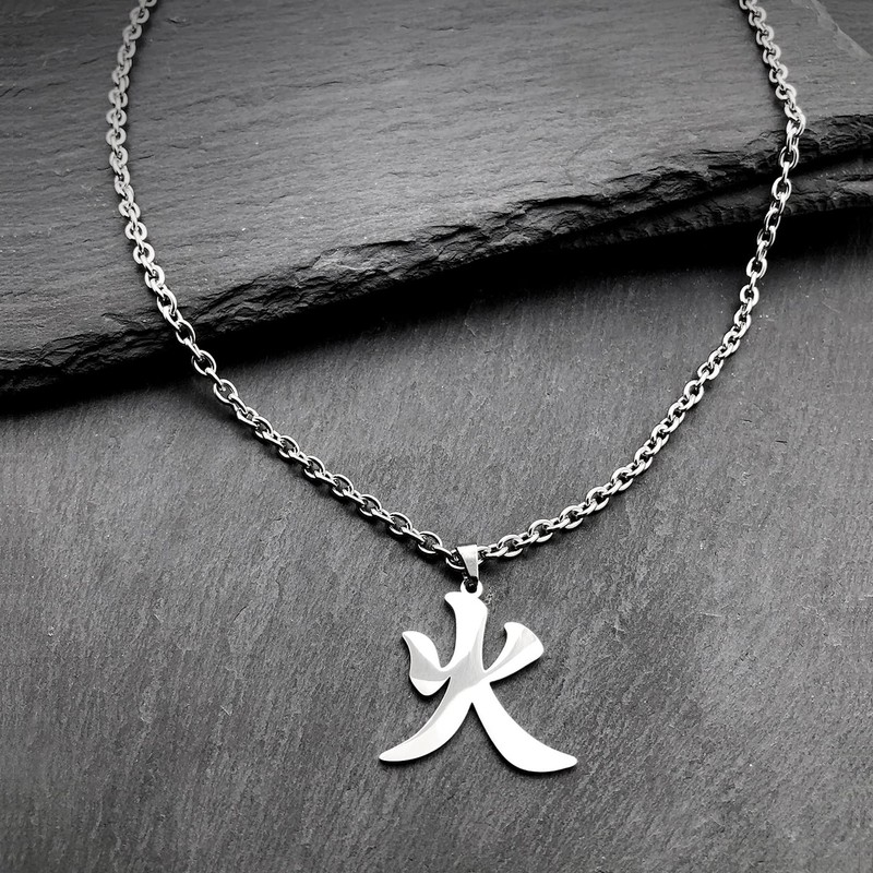 Wchama Fire Kanji Elements Necklaces for Japanese Stainless Steel Pendant