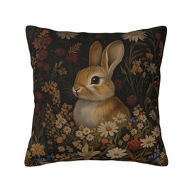 GODARM Vintage Rabbit Floral Decorative Throw Pillow Covers 18x18 Inch Plush Cushion Case for Living Room Bedroom Couch Bed Chair Home Decor