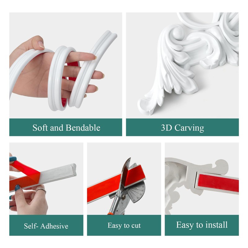 10FT Peel and Stick Chair Rail Panel Molding Trim, Flexible