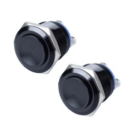 DMWD 2-Pack 19mm Metal Momentary Push Button Switch Screw Terminals 12V 24V 36V DC 110V 250V AC 5A 1NO ON-Off 3/4" Mounting Hole Aluminium Alloy Black Shell High Head