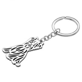 WEVENI Cute Dog Keychain 18K Gold Plated Stainless Steel Key Chain Ring Accessories Charms Dog Lovers Gifts for Women Girls, Silver Plated Yorkshire, 44mm x 53mm