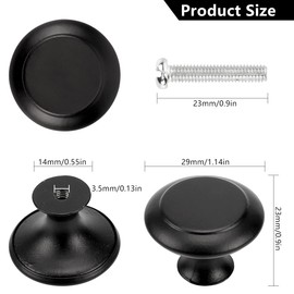 Cabinet Knobs, 12Pcs Round Mushroom Drawer Knobs, Matted Black Drawer Handles Hardware Aluminum Alloy Modern Drawer Dresser Knobs Single Hole Cupboard Knobs Round Knobs for Kitchen Door Bathroom