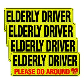 FSTURIOS 4PCS Senior Driver Magnet for Car, Reflective Elderly Driver Please Go Around Magnetic Bumper Sticker, Removable Weather-Resistant Senior Driver Safety Warning Sign Decal