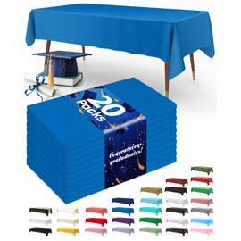 Pureegg Plastic Table Cloth Disposable 20 Pack, 54 x 108 Inch Table Cloths, Graduation Decorations Class of 2025, Graduation Party Tablecloths, Rectangle, Plastic Cover, Leakproof & Sturdy, Blue