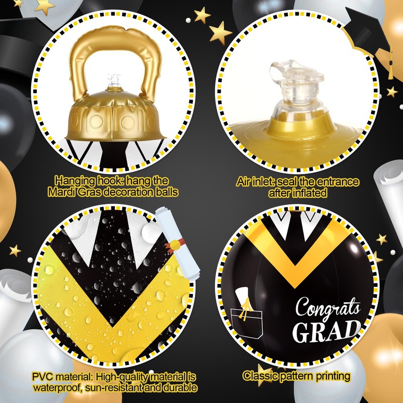 2Pcs Graduation Party Decorations Giant Inflatable Ball 24Inch Congrats Grad