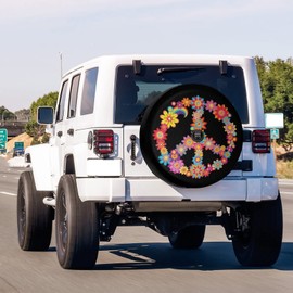 Foruidea Colorful Peace Flower Spare Tire Cover with Backup Camera Hole Wheel Tire Cover Fit Trailer, RV, SUV and Many Vehicle 18inch